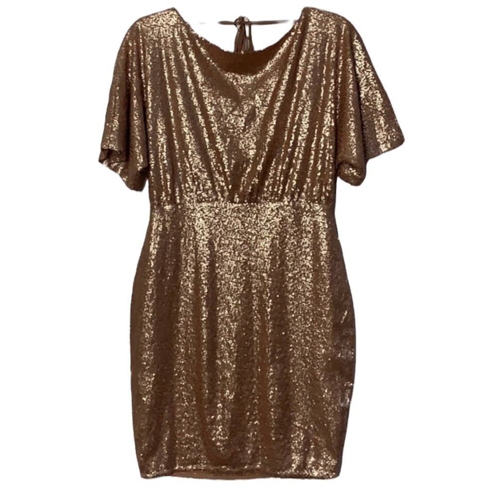 🌸2/$25 NWT Francesca’s Tatiana Rose Gold Sequined Dress - Picture 5 of 14